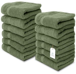 Luxury Washcloths for Bathroom Hotel Spa Kitchen Set   Circlet Egyptian Cotton   Highly Absorbent Hotel Quality Face Towels   Bulk Set of 12 13x13 Inch (Forest Green)