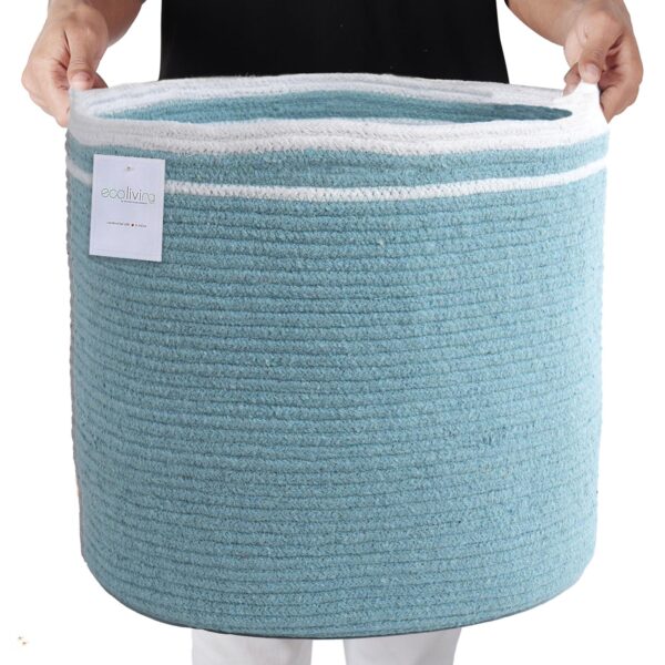 Large Recycled Cotton Rope Basket   Blanket Storage Basket Pillows Toys Towels Laundry and Living Room Organization   15.8x13.8 Inches   Eco friendly & Decorative Basket Blue
