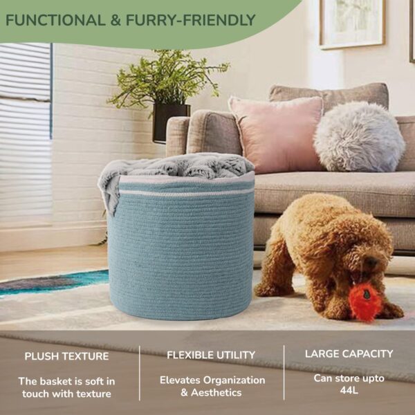 Large Recycled Cotton Rope Basket   Blanket Storage Basket Pillows Toys Towels Laundry and Living Room Organization   15.8x13.8 Inches   Eco friendly & Decorative Basket Blue - Image 5