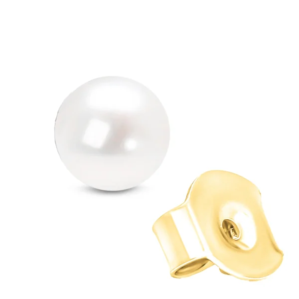 14K Gold Round White Saltwater Akoya Cultured Pearl Stud Earrings AAA+ Quality - Choice of MM Size - Image 4