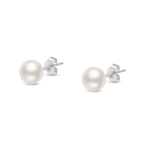 14K Gold Round White Saltwater Akoya Cultured Pearl Stud Earrings AAA+ Quality - Choice of MM Size - Image 5