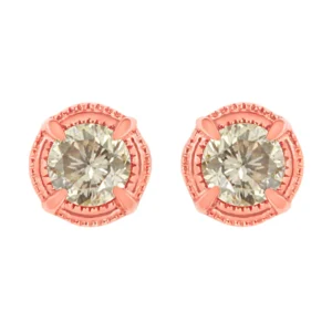 .925 Sterling Silver Round Brilliant Cut Diamond Solitaire Milgrain Stud Earrings