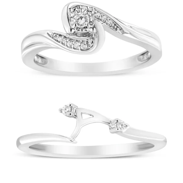 .925 Sterling Silver 1/10 Cttw Diamond Swirl and Bypass Bridal Set Ring and Band (I-J Color, I3 Clarity) - Image 2