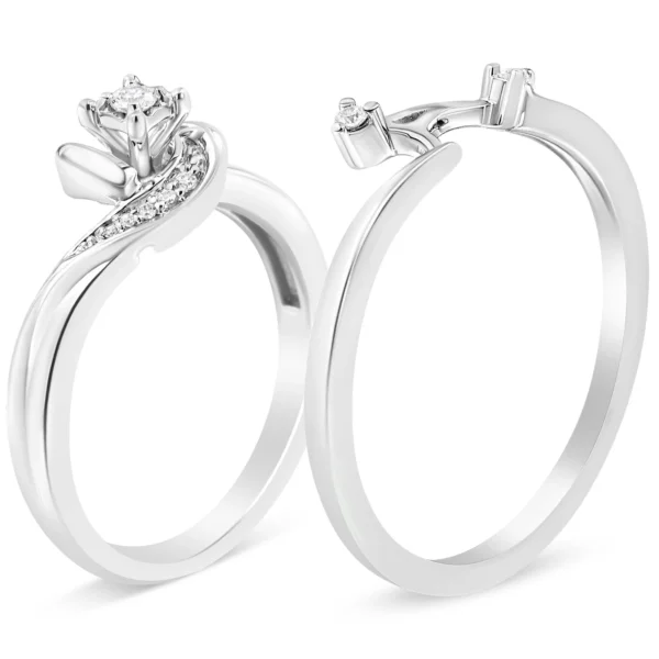 .925 Sterling Silver 1/10 Cttw Diamond Swirl and Bypass Bridal Set Ring and Band (I-J Color, I3 Clarity) - Image 3