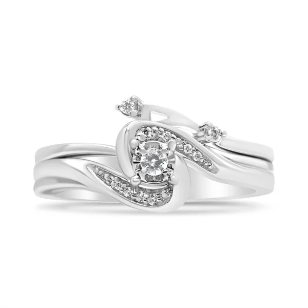 .925 Sterling Silver 1/10 Cttw Diamond Swirl and Bypass Bridal Set Ring and Band (I-J Color, I3 Clarity) - Image 4