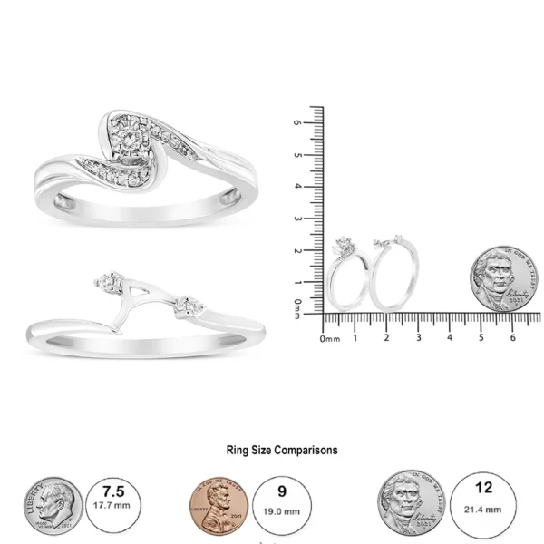 .925 Sterling Silver 1/10 Cttw Diamond Swirl and Bypass Bridal Set Ring and Band (I-J Color, I3 Clarity) - Image 6