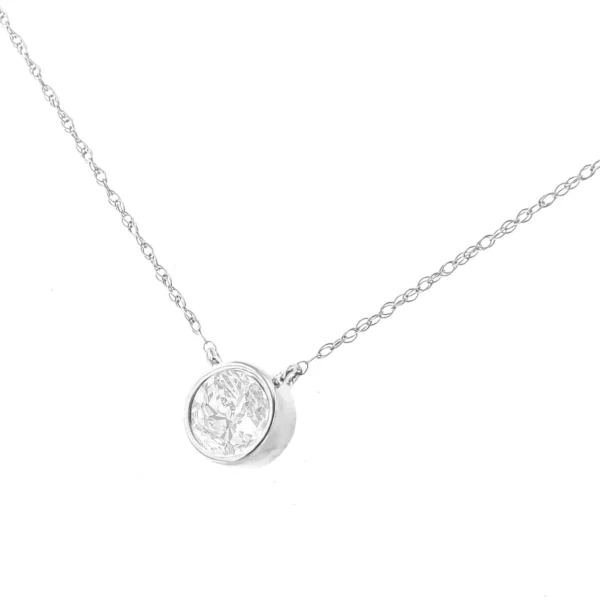 .925 Sterling Silver Round-Cut Diamond Bezel 18" Pendant Necklace (J-K Color, I1-I2 Clarity) - Image 3