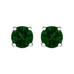 14K Gold Lab Grown Green Diamond Classic Solitaire Stud Earrings