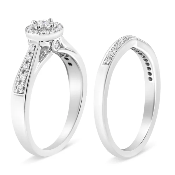 .925 Sterling Silver 1/3 Cttw Diamond Halo and Pave Shank Engagement Ring Set (I-J Color, I3 Clarity) - Image 3