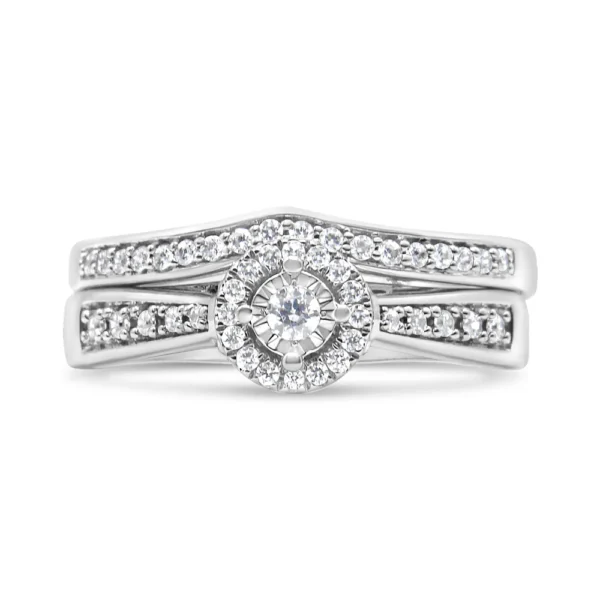 .925 Sterling Silver 1/3 Cttw Diamond Halo and Pave Shank Engagement Ring Set (I-J Color, I3 Clarity) - Image 4
