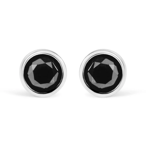 .925 Sterling Silver Round Brilliant-Cut Black Diamond Bezel-Set Stud Earrings with Screw Backs (Fancy Color-Enhanced, I2-I3 Clarity)