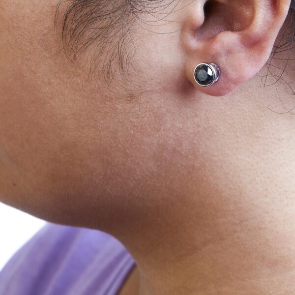 .925 Sterling Silver Round Brilliant-Cut Black Diamond Bezel-Set Stud Earrings with Screw Backs (Fancy Color-Enhanced, I2-I3 Clarity) - Image 5