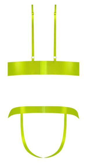 Strap Tease Bra & Crotchless Panty Neon