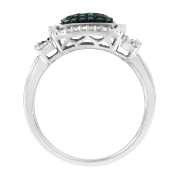 Black Rhodium Plated .925 Sterling Silver 1/2 Cttw White & Blue Diamond Square Halo Cocktail Ring (Fancy Blue & H-I Color, I2-I3 Clarity) - Image 4