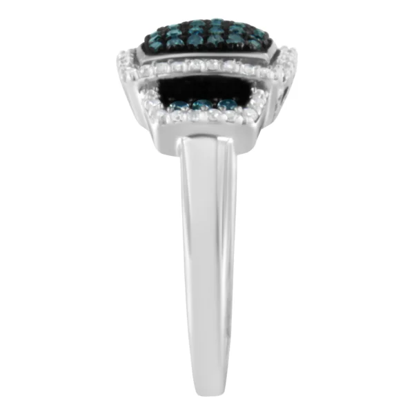 Black Rhodium Plated .925 Sterling Silver 1/2 Cttw White & Blue Diamond Square Halo Cocktail Ring (Fancy Blue & H-I Color, I2-I3 Clarity) - Image 5