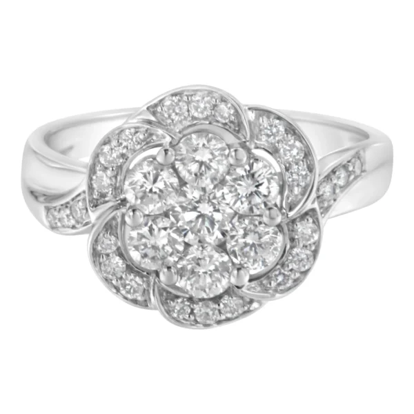 14K White Gold Floral Cluster Diamond Ring (1 Cttw, H-I Color, SI2-I1 Clarity) - Image 3