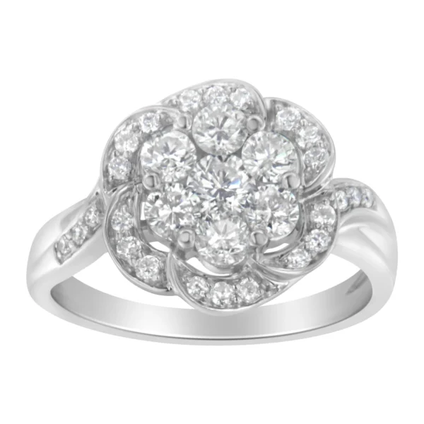 14K White Gold Floral Cluster Diamond Ring (1 Cttw, H-I Color, SI2-I1 Clarity) - Image 4
