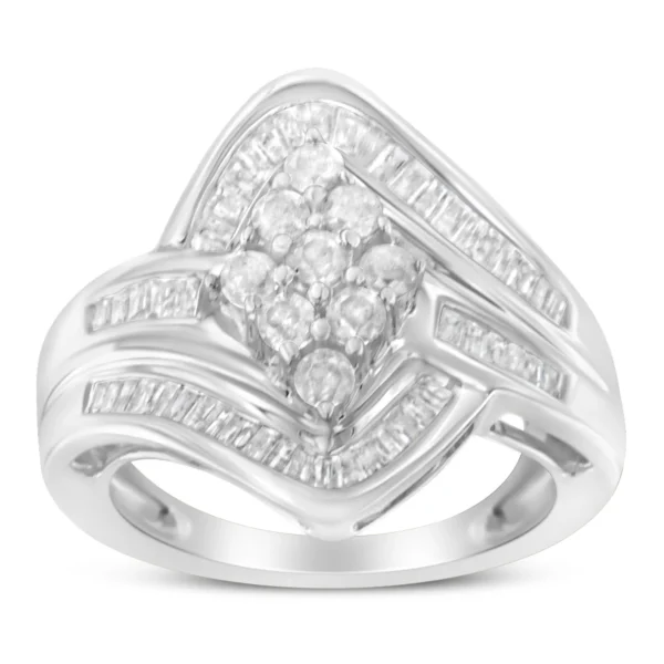 10K White Gold Diamond Bypass Cluster Ring (1 Cttw, I-J Color, I2-I3 Clarity) - Image 4