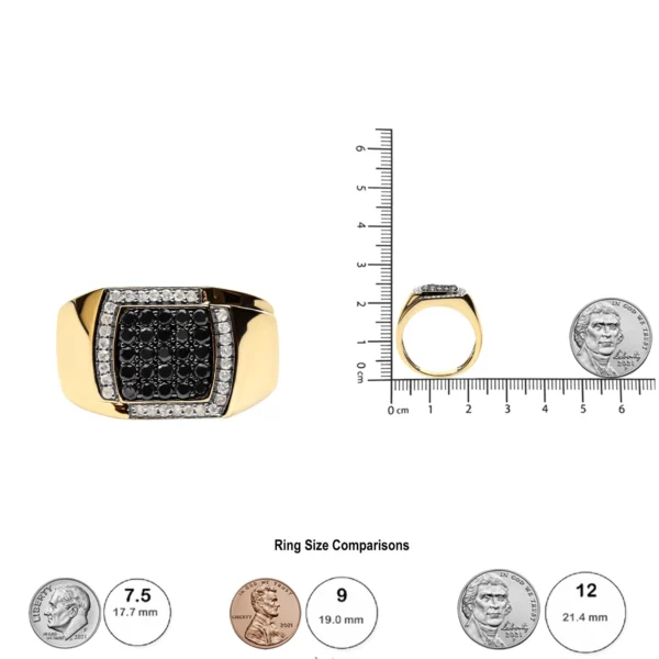 Men's 10K Yellow Gold 1.00 Cttw Cushion Cluster Black and White Diamond Statement Ring (I-J Color, I2-I3 Clarity) - Image 6