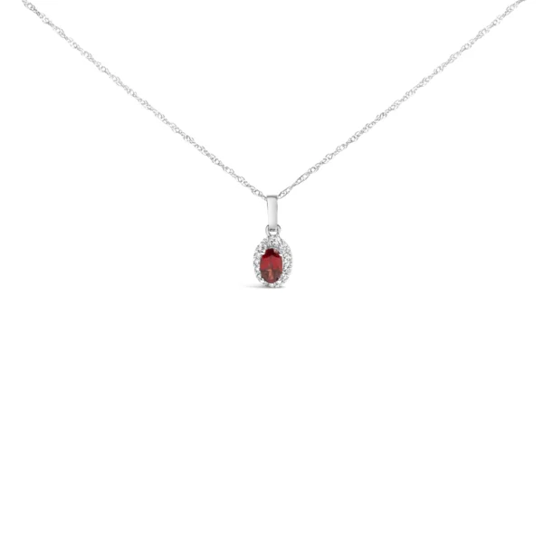 10K White Gold 5x3mm Gemstone and Diamond Accent Halo Oval Shape 18" Pendant Necklace (I-J Color, I1-I2 Clarity) - Image 2