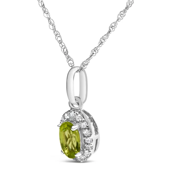 10K White Gold 5x3mm Gemstone and Diamond Accent Halo Oval Shape 18" Pendant Necklace (I-J Color, I1-I2 Clarity) - Image 11