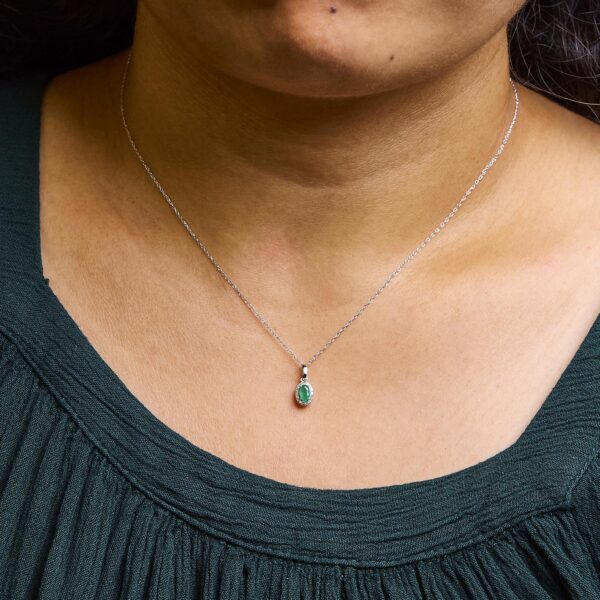 10K White Gold 5x3mm Gemstone and Diamond Accent Halo Oval Shape 18" Pendant Necklace (I-J Color, I1-I2 Clarity) - Image 13