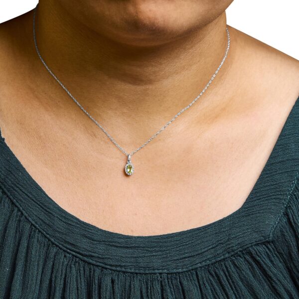 10K White Gold 5x3mm Gemstone and Diamond Accent Halo Oval Shape 18" Pendant Necklace (I-J Color, I1-I2 Clarity) - Image 15