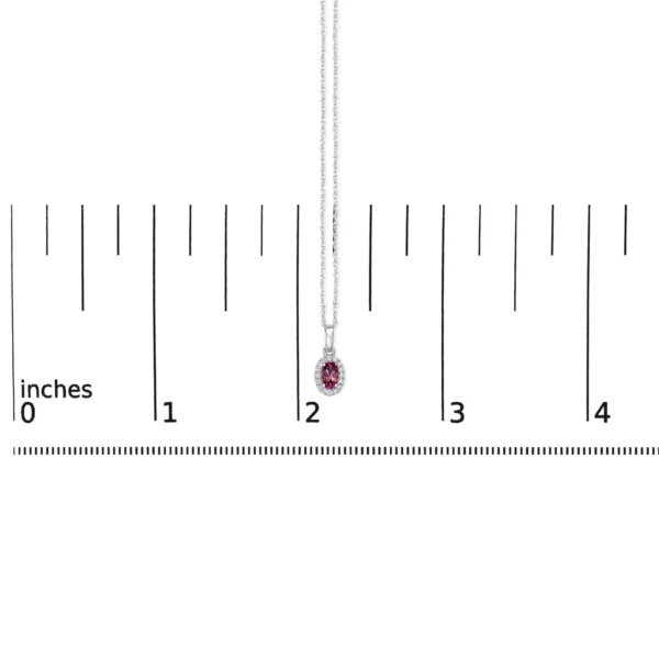 10K White Gold 5x3mm Gemstone and Diamond Accent Halo Oval Shape 18" Pendant Necklace (I-J Color, I1-I2 Clarity) - Image 20