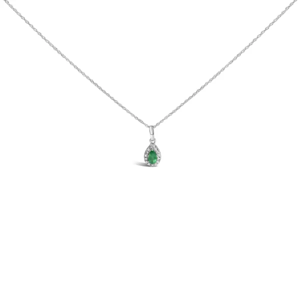 10K White Gold 5x3mm Gemstone and Diamond Accent Halo Pear Shape 18" Pendant Necklace (I-J Color, I1-I2 Clarity)