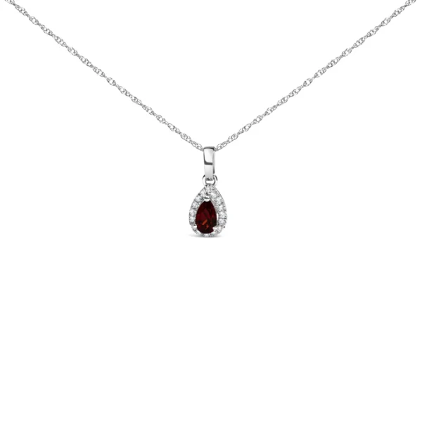 10K White Gold 5x3mm Gemstone and Diamond Accent Halo Pear Shape 18" Pendant Necklace (I-J Color, I1-I2 Clarity) - Image 2