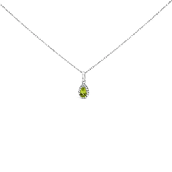 10K White Gold 5x3mm Gemstone and Diamond Accent Halo Pear Shape 18" Pendant Necklace (I-J Color, I1-I2 Clarity) - Image 3