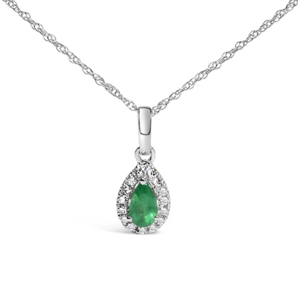 10K White Gold 5x3mm Gemstone and Diamond Accent Halo Pear Shape 18" Pendant Necklace (I-J Color, I1-I2 Clarity) - Image 5