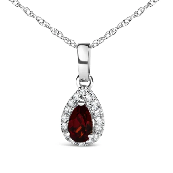 10K White Gold 5x3mm Gemstone and Diamond Accent Halo Pear Shape 18" Pendant Necklace (I-J Color, I1-I2 Clarity) - Image 6