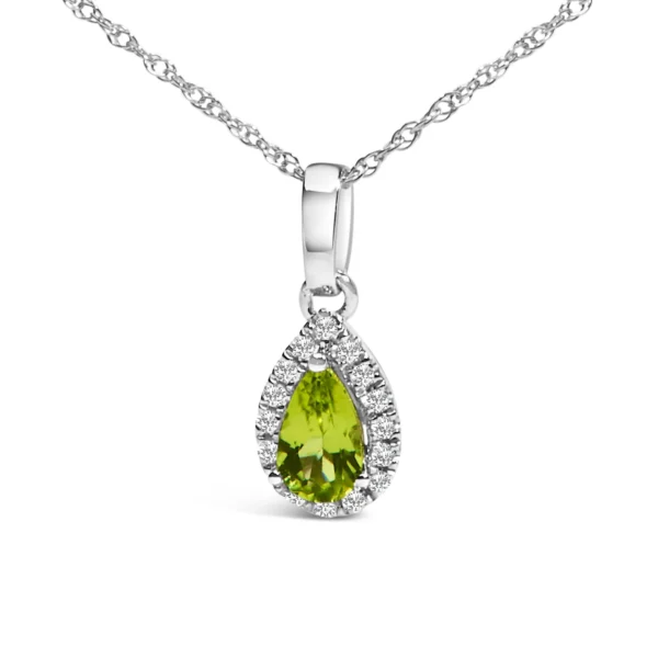 10K White Gold 5x3mm Gemstone and Diamond Accent Halo Pear Shape 18" Pendant Necklace (I-J Color, I1-I2 Clarity) - Image 7