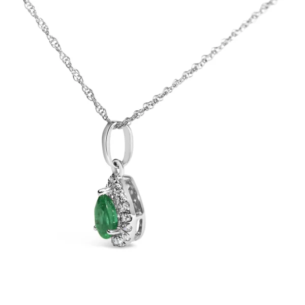 10K White Gold 5x3mm Gemstone and Diamond Accent Halo Pear Shape 18" Pendant Necklace (I-J Color, I1-I2 Clarity) - Image 9