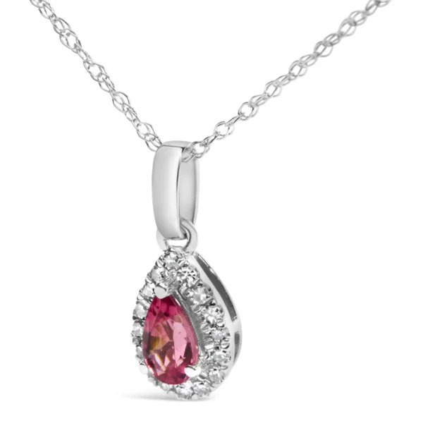 10K White Gold 5x3mm Gemstone and Diamond Accent Halo Pear Shape 18" Pendant Necklace (I-J Color, I1-I2 Clarity) - Image 12