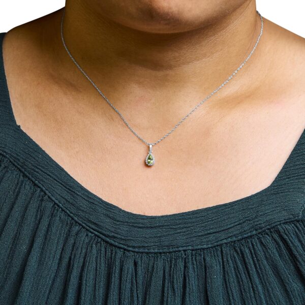 10K White Gold 5x3mm Gemstone and Diamond Accent Halo Pear Shape 18" Pendant Necklace (I-J Color, I1-I2 Clarity) - Image 15