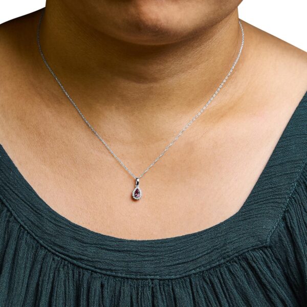 10K White Gold 5x3mm Gemstone and Diamond Accent Halo Pear Shape 18" Pendant Necklace (I-J Color, I1-I2 Clarity) - Image 16