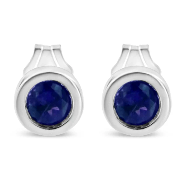 .925 Sterling Silver Bezel Set 3.5mm Created Gemstone Solitaire Stud Earrings - Image 2