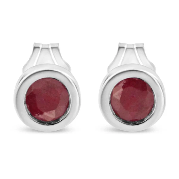 .925 Sterling Silver Bezel Set 3.5mm Created Gemstone Solitaire Stud Earrings - Image 3