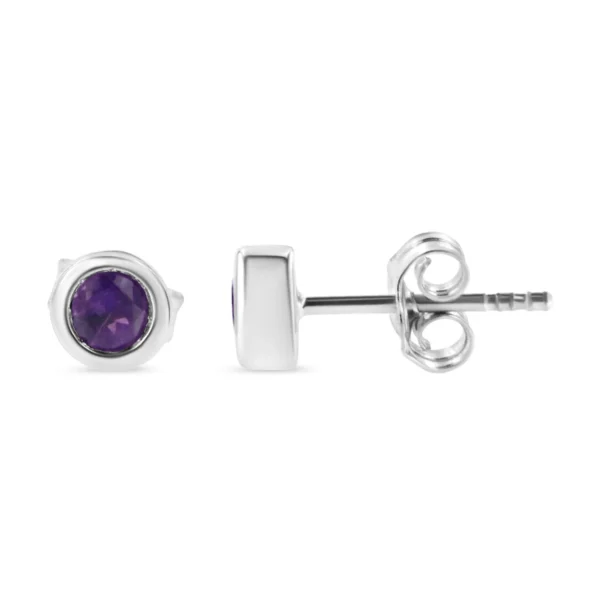 .925 Sterling Silver Bezel Set 3.5mm Created Gemstone Solitaire Stud Earrings - Image 5