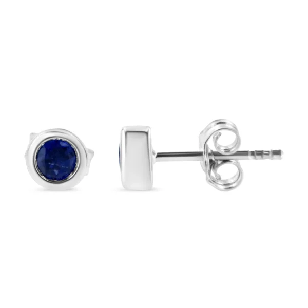 .925 Sterling Silver Bezel Set 3.5mm Created Gemstone Solitaire Stud Earrings - Image 6