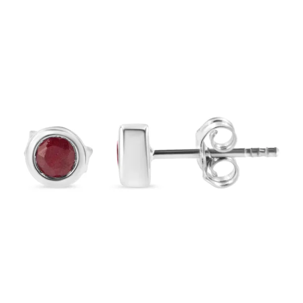 .925 Sterling Silver Bezel Set 3.5mm Created Gemstone Solitaire Stud Earrings - Image 7