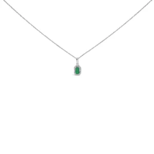 10K White Gold 5x3mm Gemstone and Diamond Accent Halo Octagonal Shape 18" Pendant Necklace (I-J Color, I1-I2 Clarity)