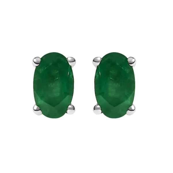 14K Gold Oval Cut Gemstone Birthstone 5x3 mm Stud Earrings - Image 2