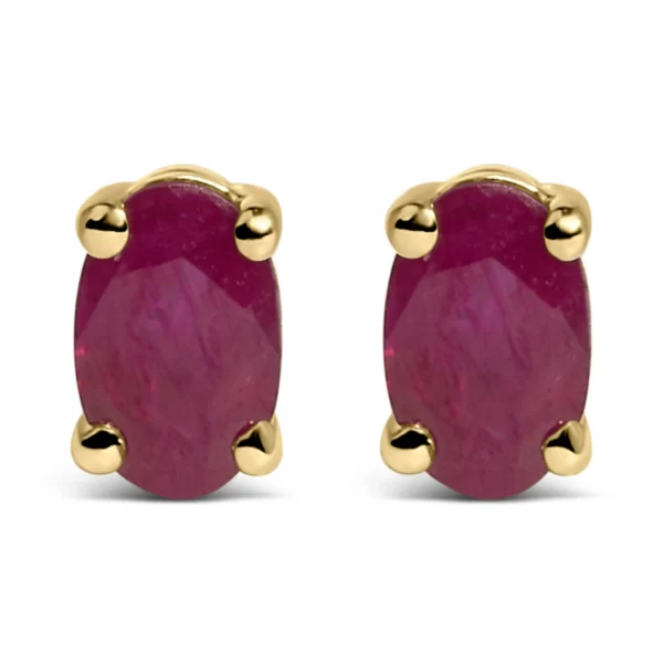 14K Gold Oval Cut Gemstone Birthstone 5x3 mm Stud Earrings - Image 3