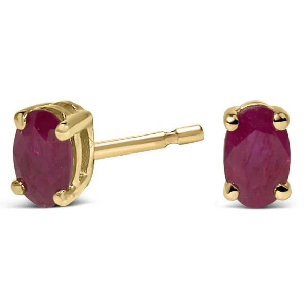 14K Gold Oval Cut Gemstone Birthstone 5x3 mm Stud Earrings - Image 7