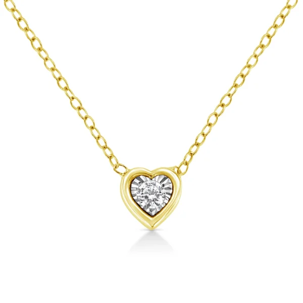 10K Yellow Gold Plated .925 Sterling Silver 1/10 Cttw Miracle Set Round Diamond 18" Pendant Necklace - Choice of Shapes - Image 2
