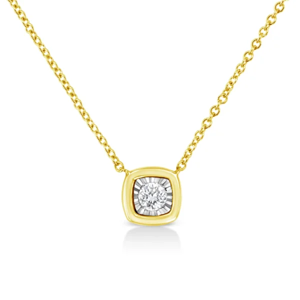 10K Yellow Gold Plated .925 Sterling Silver 1/10 Cttw Miracle Set Round Diamond 18" Pendant Necklace - Choice of Shapes - Image 6