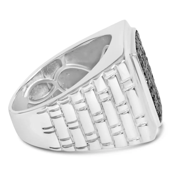 .925 Sterling Silver 1 1/4 Cttw Treated Black Diamond Cluster Men's Band Ring (Black Color, I2-I3 Clarity) - Image 2